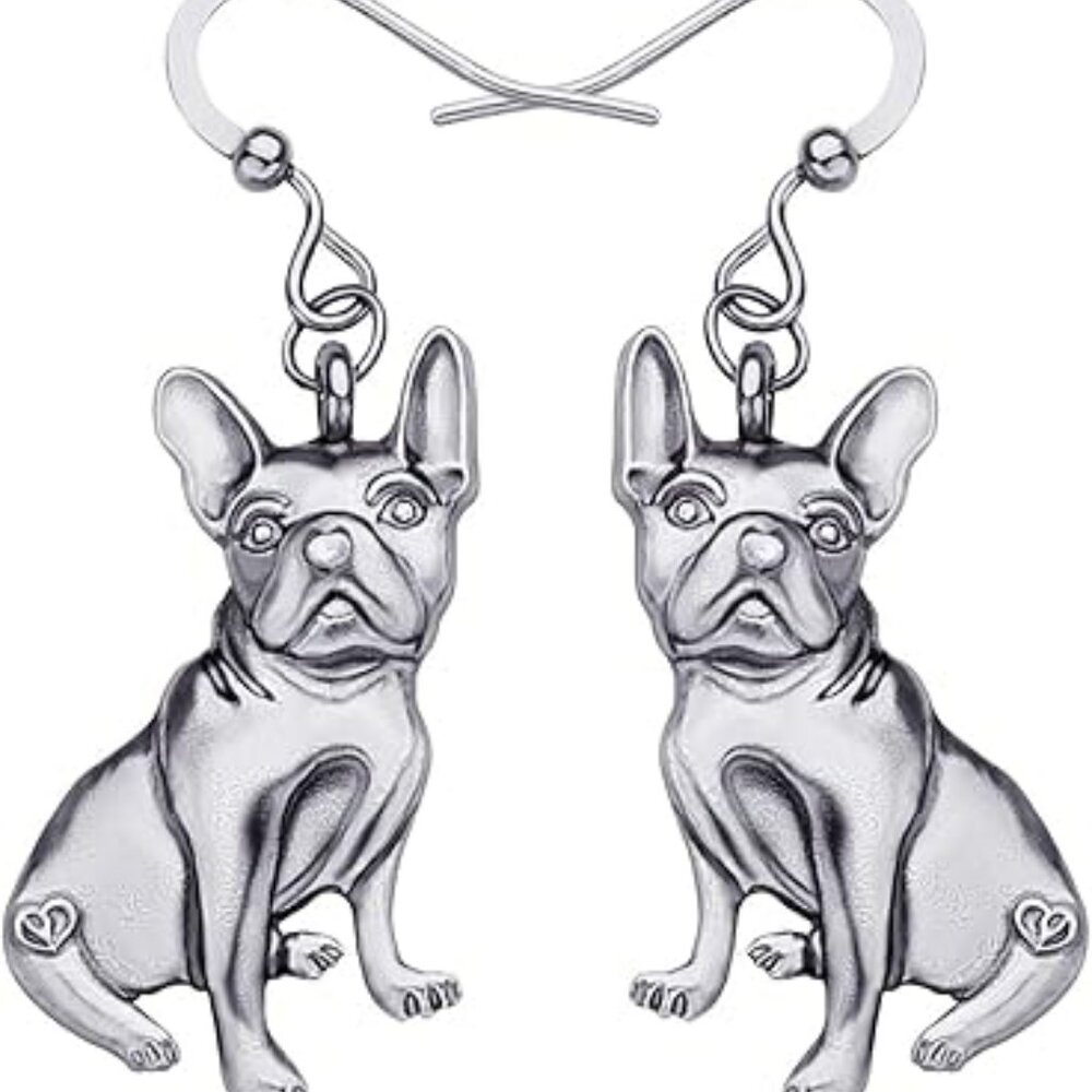 French Bulldog Earrings Dangle Pet French Bull Dog Silver Alloy Jewelry Adorable